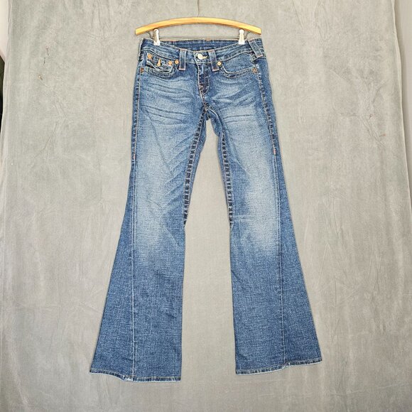 Vtg True Religion Denim Joey Low Rise Flare Jeans Twisted Seam Womens 27 A5-2 - Picture 4 of 10